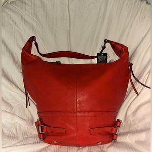B MAKOWSKY RED LEATHER WOMENS HANDBAG 16x11